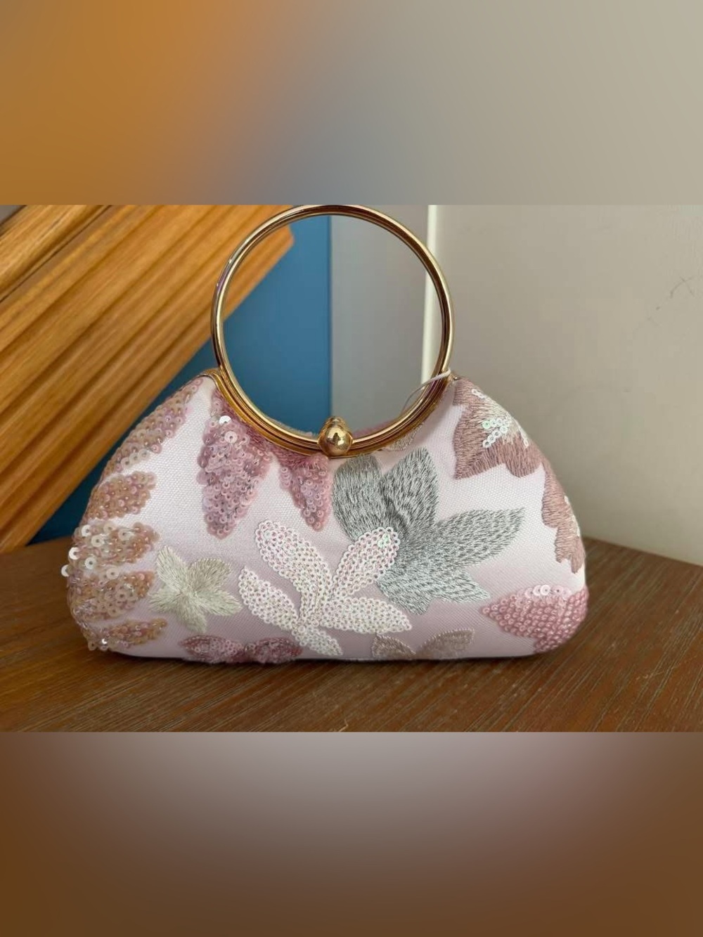 Urban Expressions Pink Floral Sequin Ring-Handle Wristlet